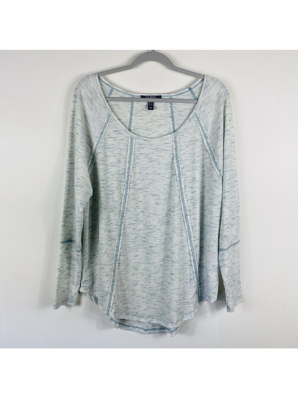 Lisa Rinna Top Large Blue Long Sleeve Ribbed Seaming Stretch